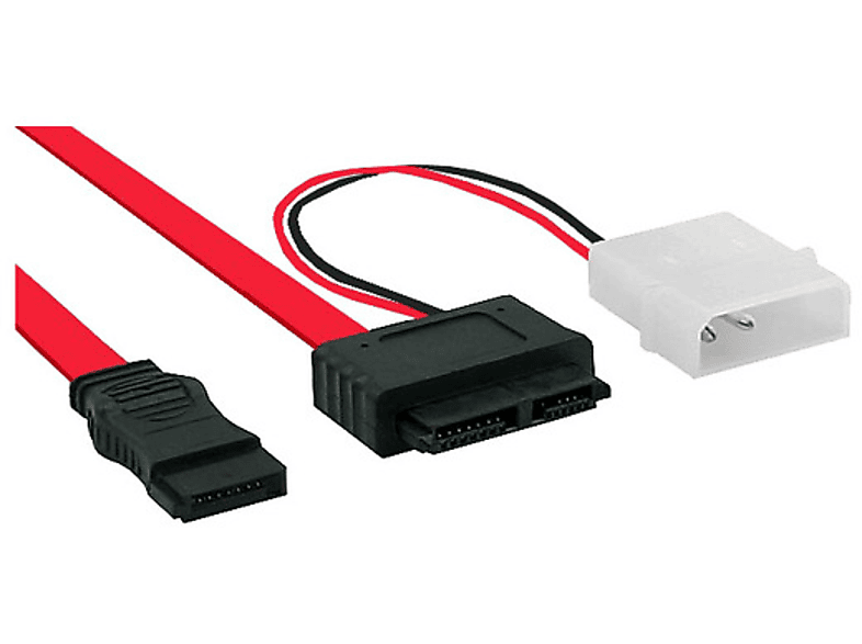 INLINE InLine® Slimline SATA Kabel, Stecker 13pol. (7+6) zu + Strom, 0,4m SATA, schwarz