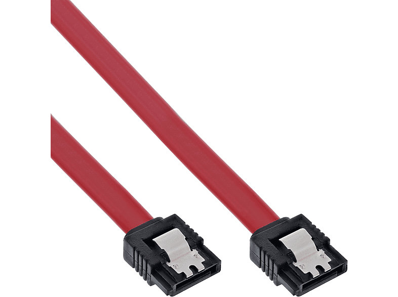 INLINE InLine® SATA Anschlusskabel, mit Sicherheitslasche, 0,5m Kabel mit SATA, rot
