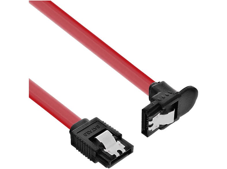 INLINE InLine® SATA 6Gb/s Kabel, mit Lasche, gewinkelt, 0,3m Kabel SATA, rot