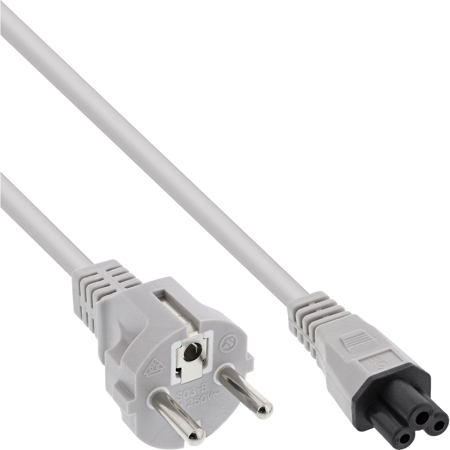 INLINE InLine® Netzkabel Stromkabel 3pol m, extern, 0,5m Kabel, grau, 0,5 grau Kupplung, für Notebook