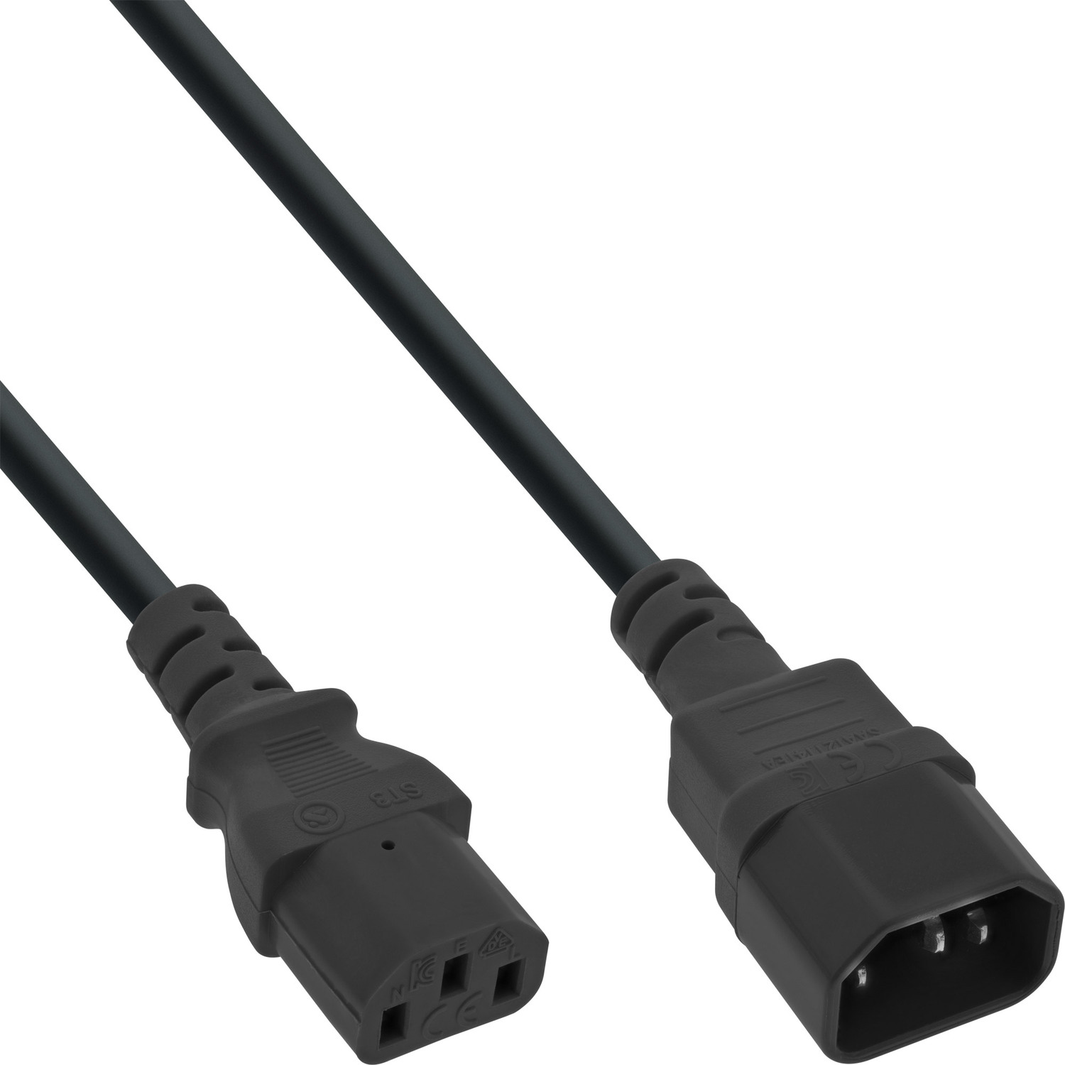 C13 InLine® 2m Stromkabel Kabel auf Stromkabel C14, extern Kaltgeräteverlängerung, INLINE