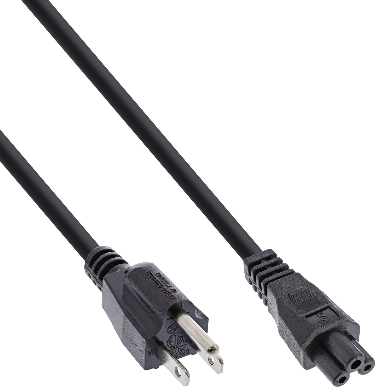 schwarz Stromkabel Netzkabel 2 Notebook, 3pol Kupplung, m, 2m extern, für Kabel, InLine® USA/Canada, INLINE