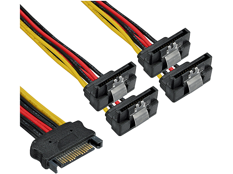 INLINE InLine® SATA Strom-Y-Kabel, Buchse intern, m 4x 0,15m, 0,15 Stecker gewinkelt, an mit Stromkabel