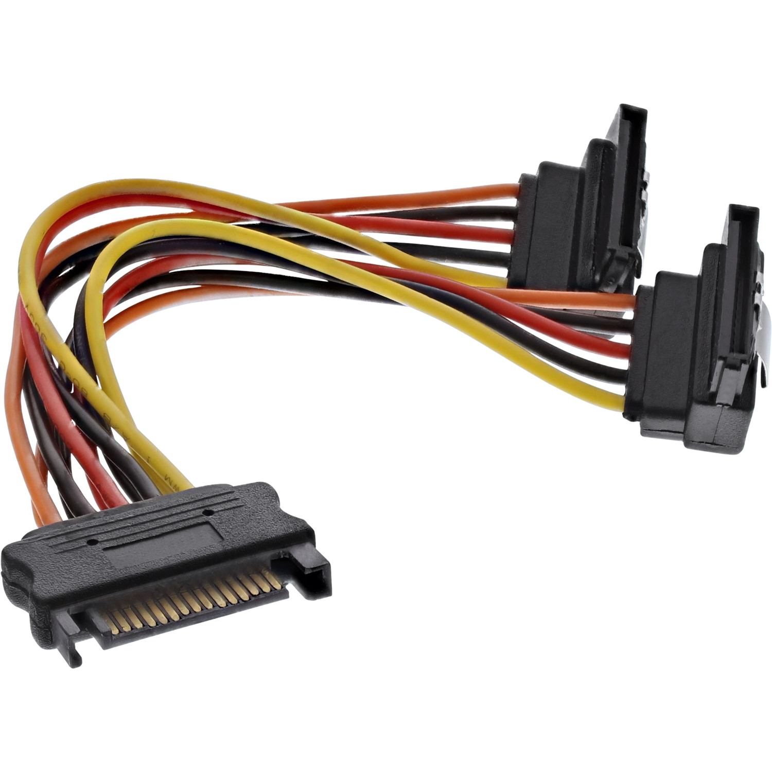 m Strom-Y-Kabel, InLine® 0,15m, gewinkelt, 2x Stecker intern, Buchse INLINE SATA Stromkabel mit 0,15 an