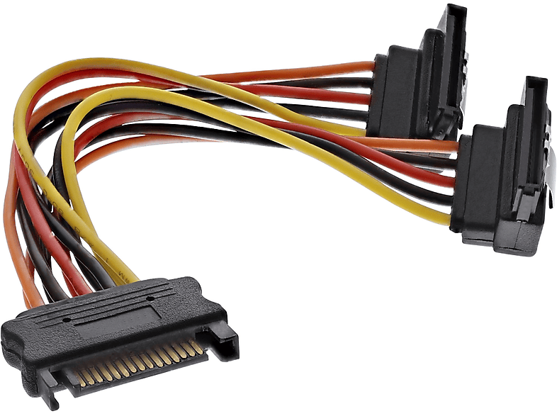 INLINE InLine® SATA Strom-Y-Kabel, Buchse an 2x Stecker gewinkelt, mit 0,15m, Stromkabel intern, 0,15 m