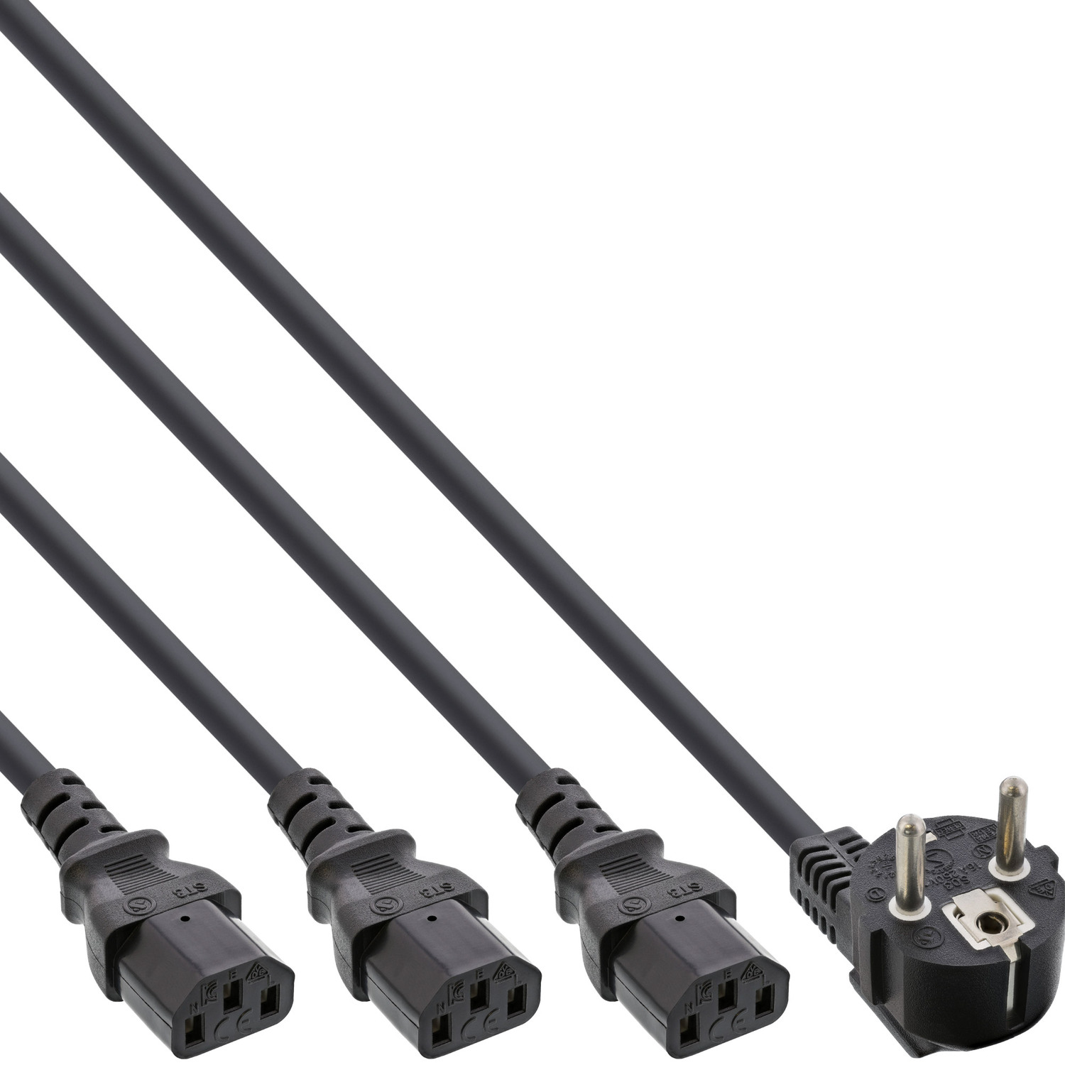 1x INLINE InLine® extern 3x extern zu Stromkabel Schutzkontaktstecker Netz-Y-Kabel, 5m Kabel
