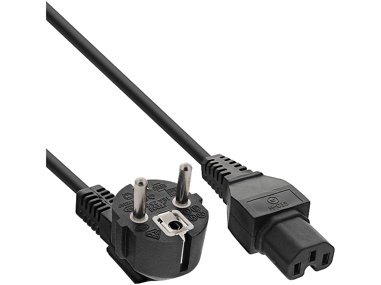 Schutzkontakt C15 extern Netzkabel, Stromkabel auf gewinkelt INLINE Warmgerätestecker InLine®