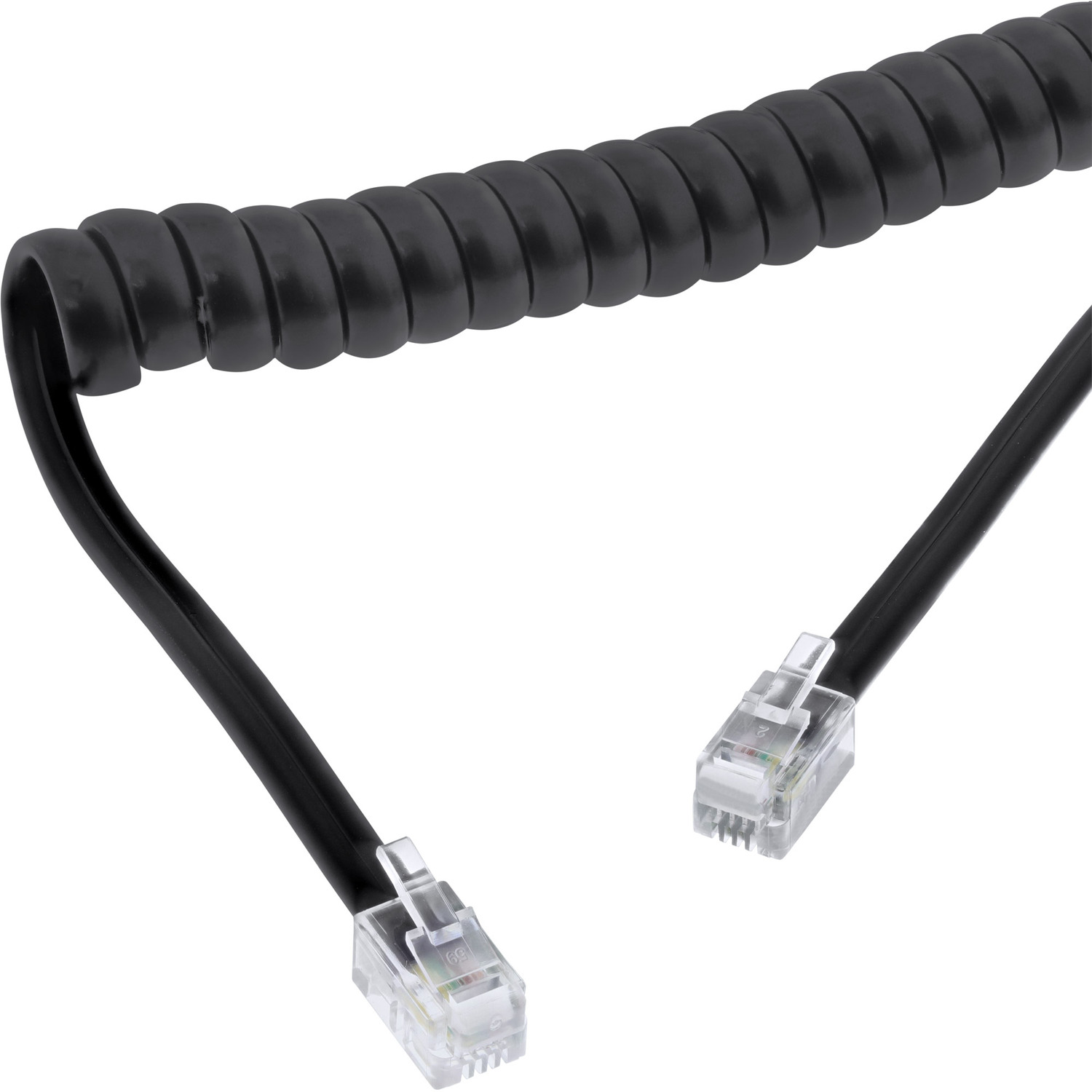 Stecker, Stecker ISDN m schwarz, INLINE / InLine® max. / 2 TAE / 2m, Western, RJ10 Spiralkabel, Hörer