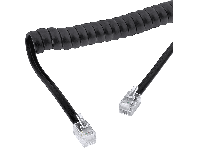 Stecker, Stecker ISDN m schwarz, INLINE / InLine® max. / 2 TAE / 2m, Western, RJ10 Spiralkabel, Hörer
