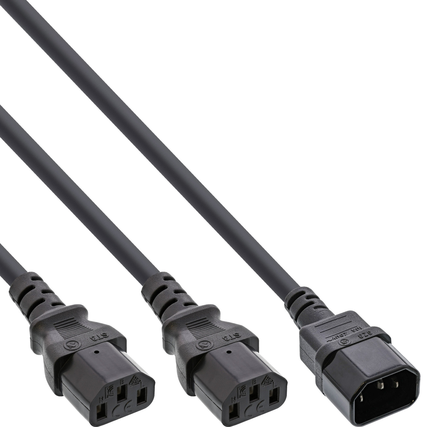 Netz-Y-Kabel, InLine® 1x IEC-C14 extern auf INLINE Stromkabel IEC-C13, 2x 5m Kaltgeräte,