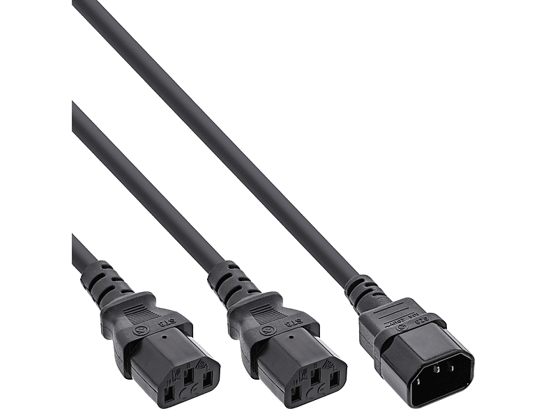 INLINE InLine® Netz-Y-Kabel, IEC-C14 1x 3m Kaltgeräte, IEC-C13, Stromkabel auf extern 2x