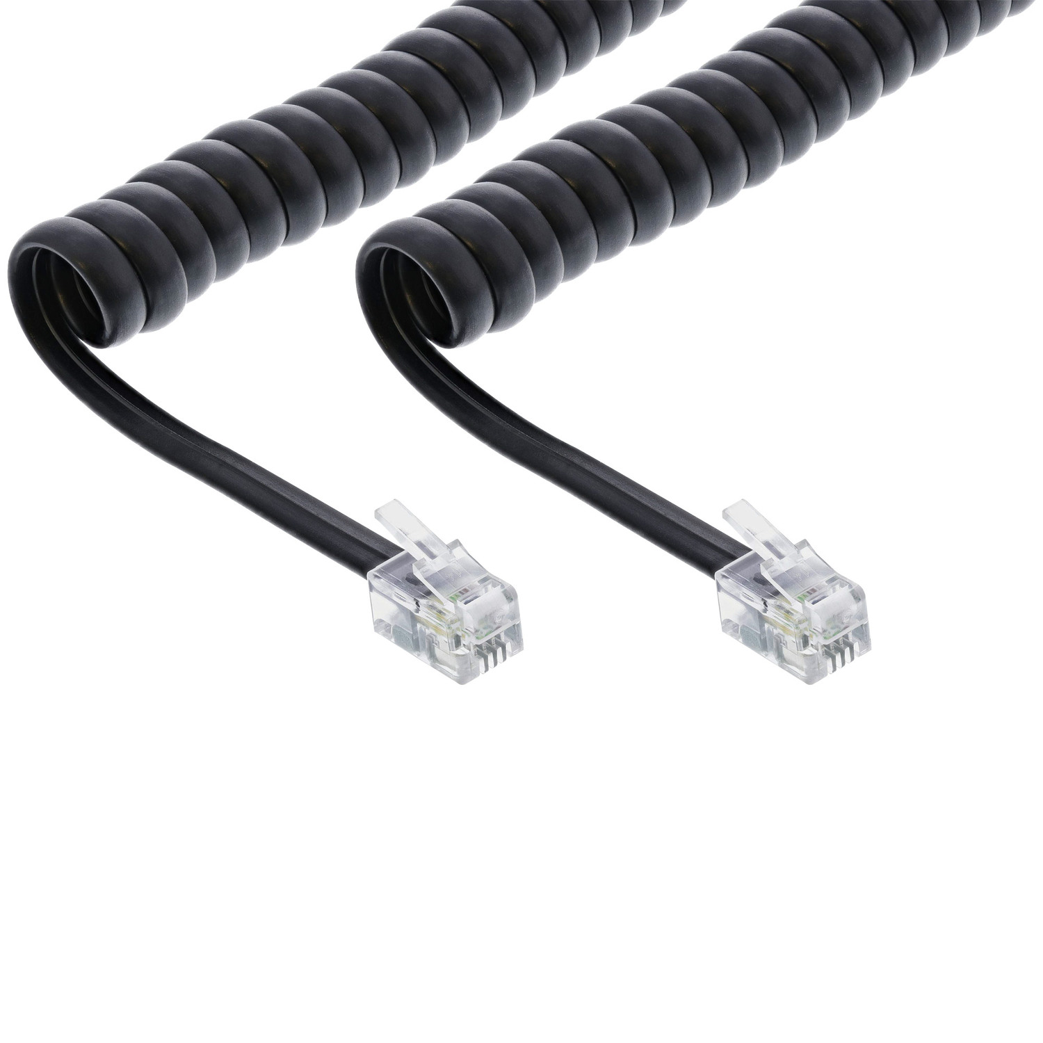 schwarz, 1:1 INLINE ISDN Stecker, Spiralkabel, / Stecker InLine® m Western, TAE, / TAE / max. 4m 4 RJ10