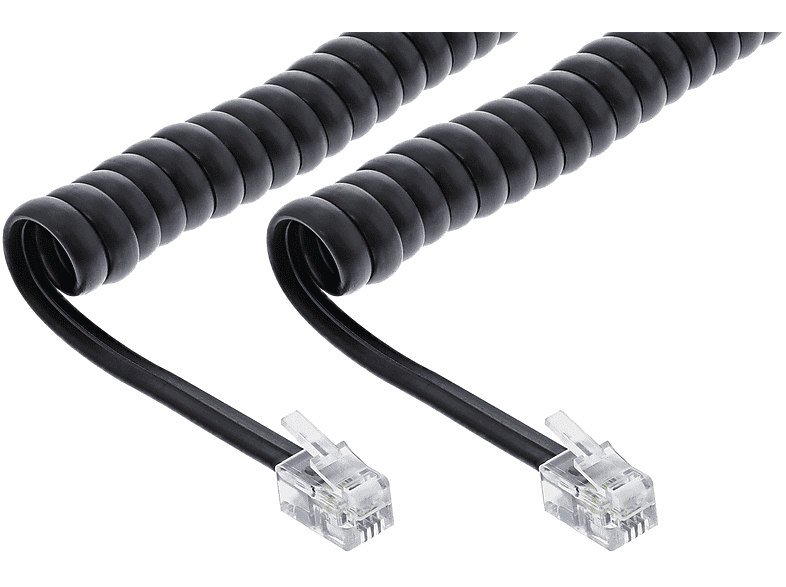 INLINE InLine® Spiralkabel, RJ10 Stecker / Stecker, max. 4m schwarz, 1:1 TAE, TAE / ISDN / Western, 4 m