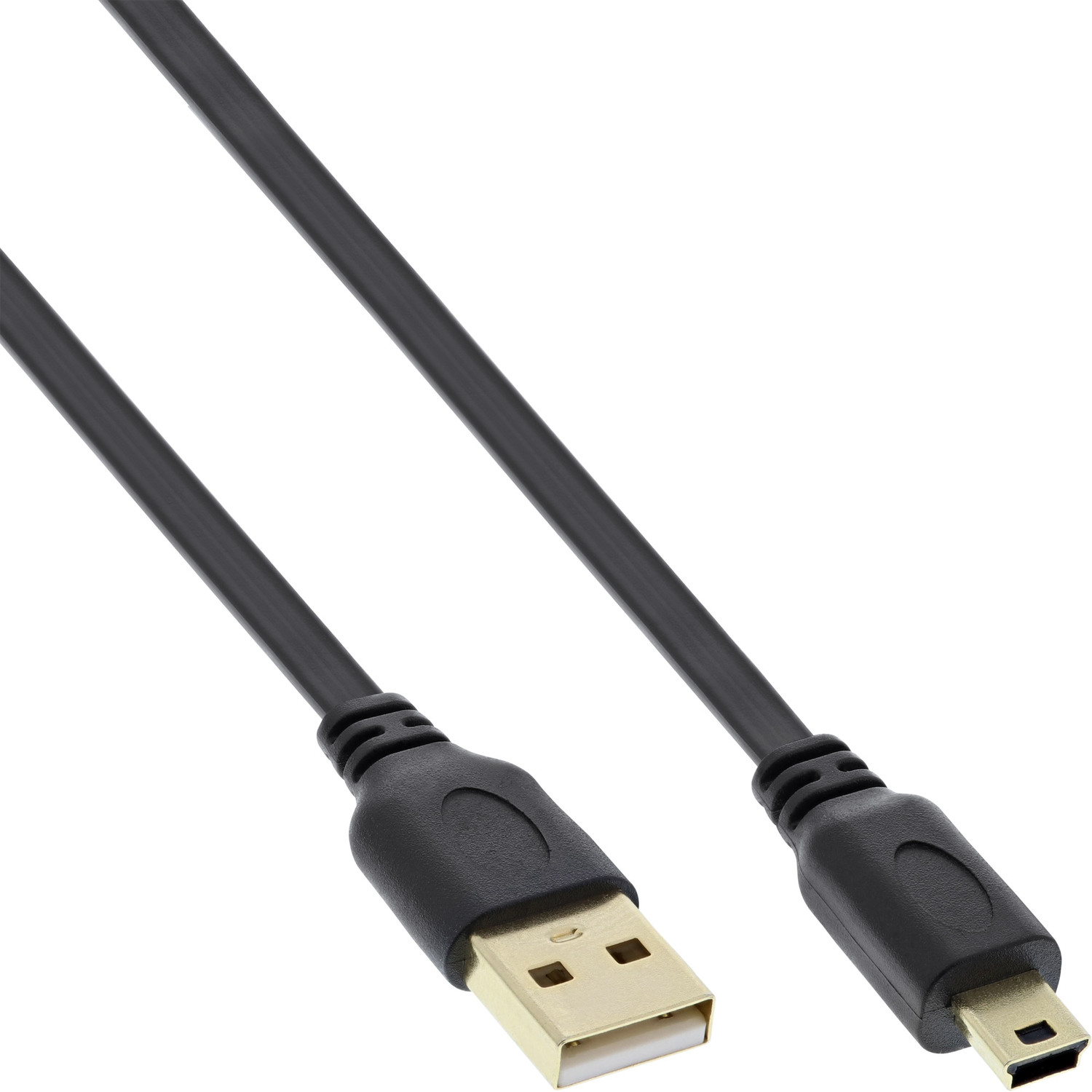 USB schwarz, (5pol.), InLine® INLINE A Flachkabel, USB Stecker 2.0 an Mini-B USB