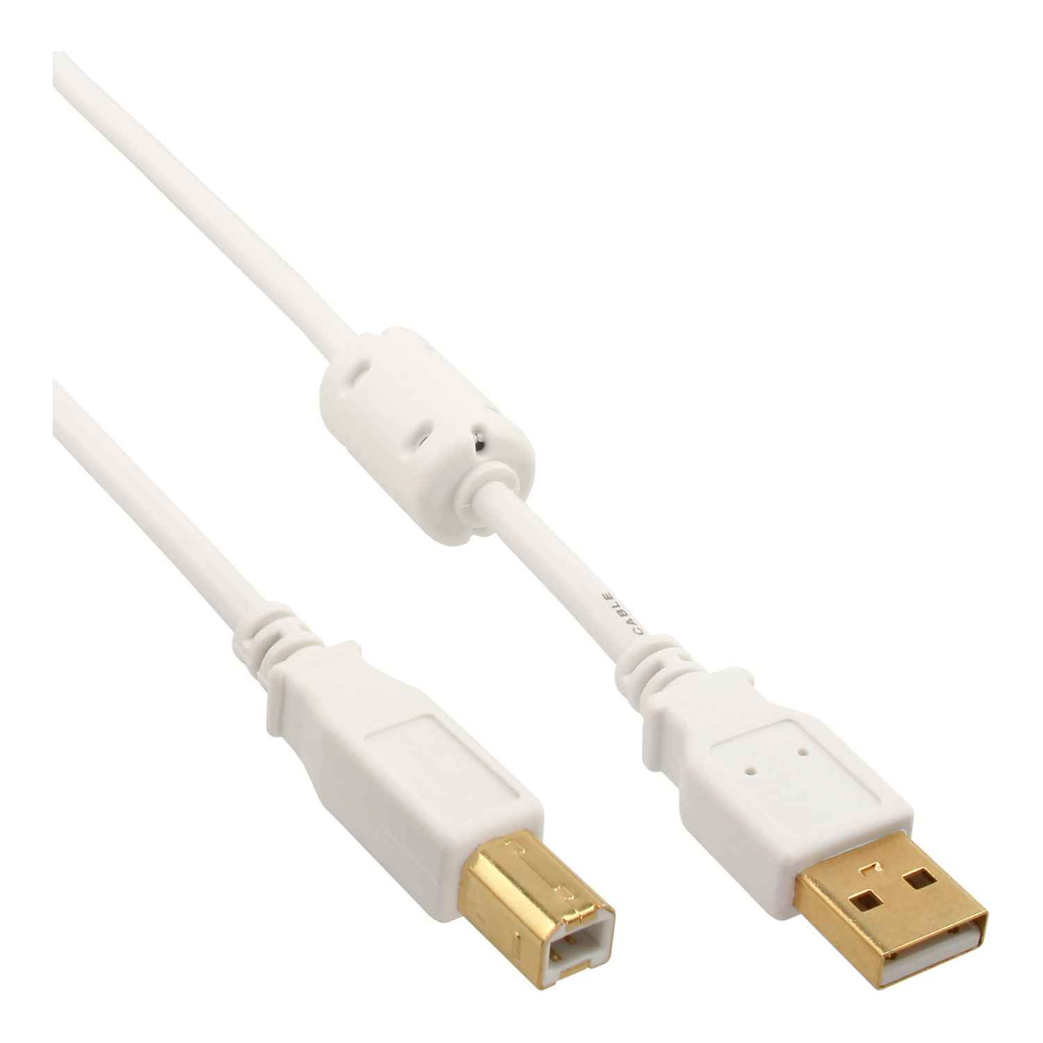 INLINE InLine® Kabel, A Kabel USB gold, mit 2m 2.0 USB / weiß Ferritkern, an B