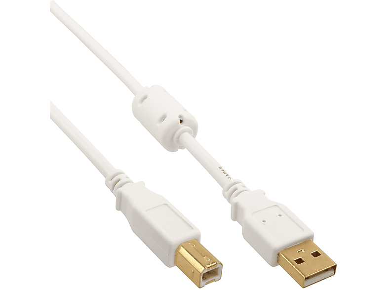 INLINE InLine® USB / Kabel, gold, weiß B, Kabel Ferritkern, mit 2.0 A 1m an USB