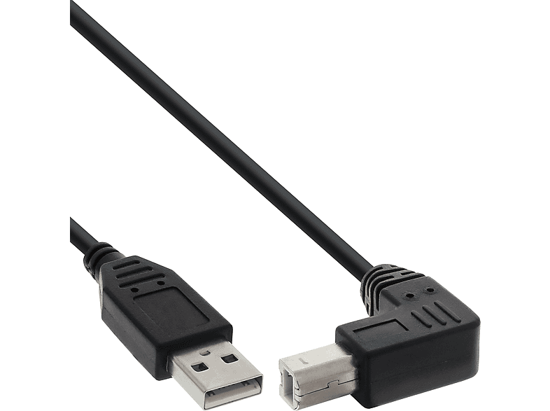 INLINE InLine® USB 2.0 Kabel, A an B unten abgewinkelt, schwarz, 2m Kabel USB | USB Kabel
