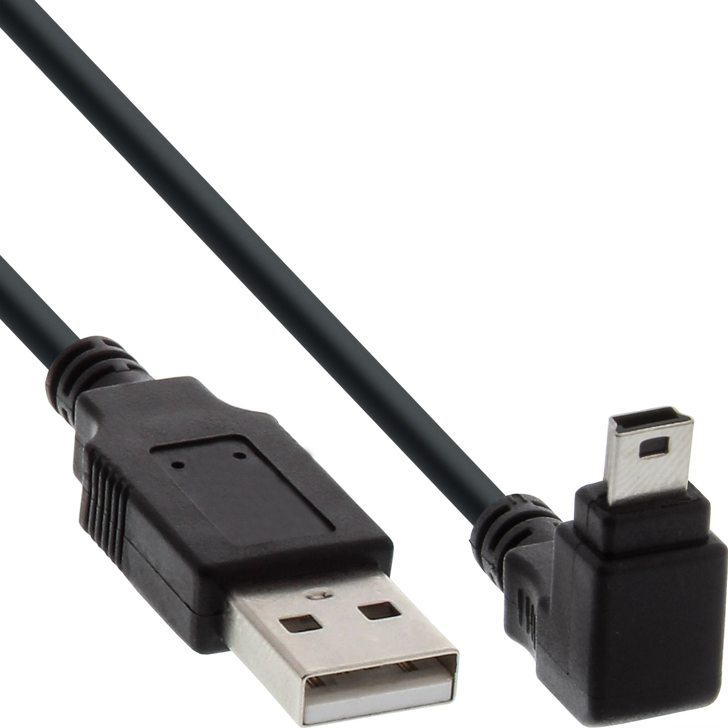 INLINE Mini-B Stecker Mini-Kabel, USB InLine® USB 90°, (5pol.) unten an 2.0 A