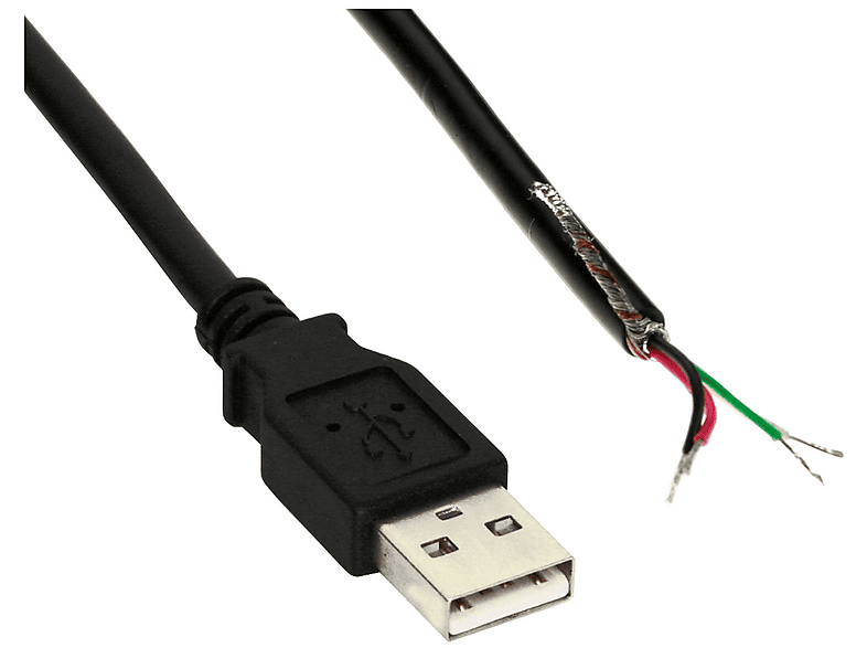 bulk USB Kabel 2.0 USB an A 2m, schwarz, offenes Ende, Kabel, USB INLINE InLine®