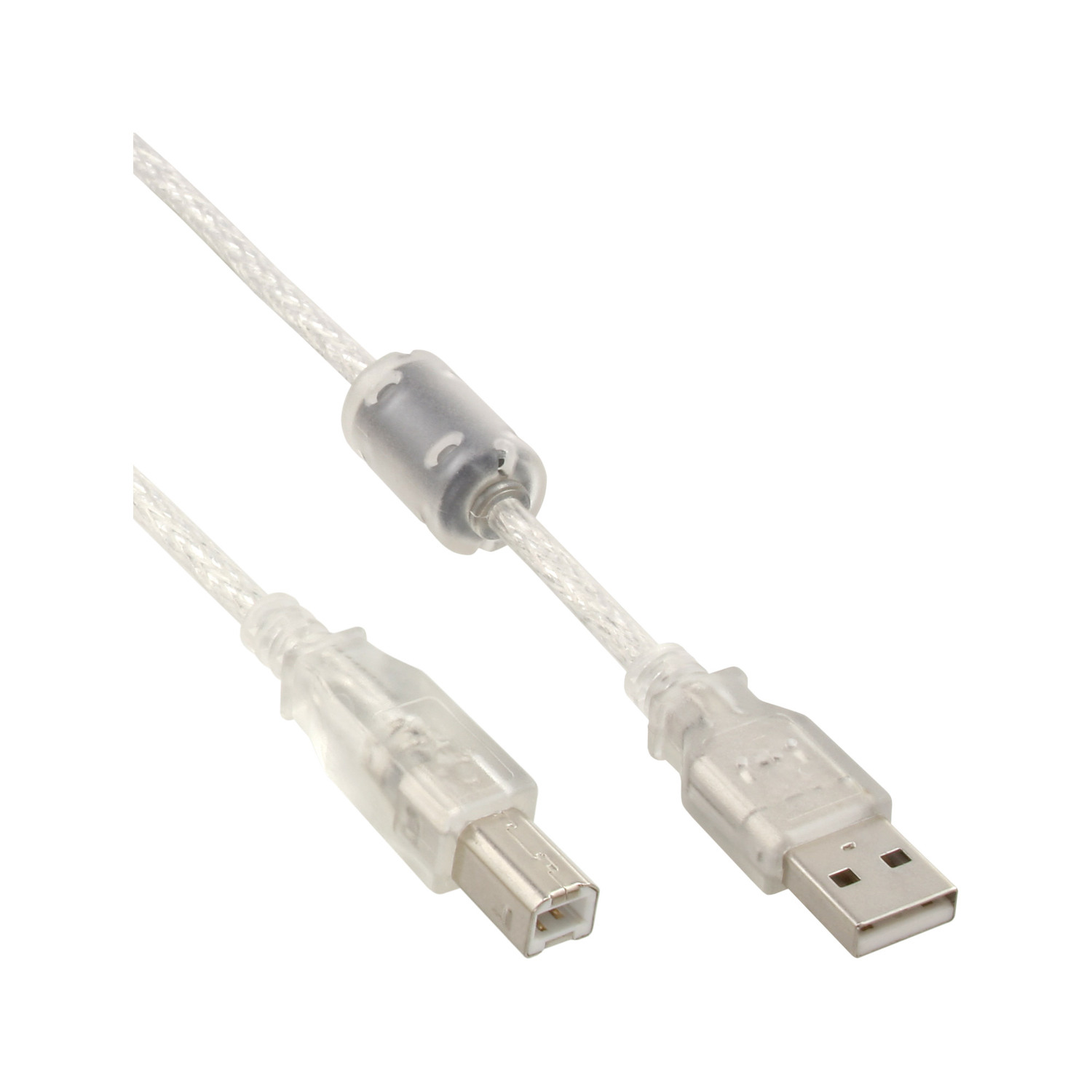 Kabel, 0,3m USB INLINE transparent, 2.0 USB A B, Ferritkern, mit USB InLine® an