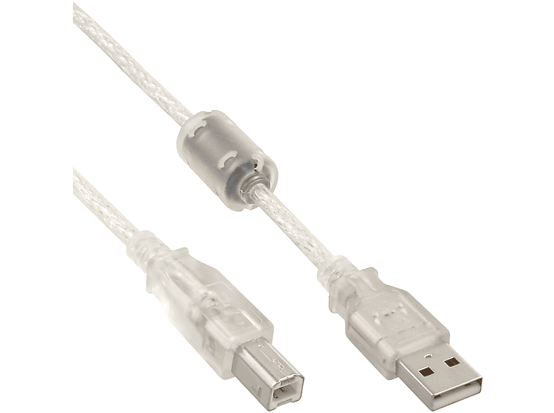 Kabel, 0,3m USB INLINE transparent, 2.0 USB A B, Ferritkern, mit USB InLine® an