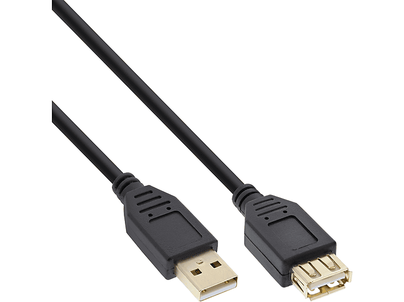 INLINE InLine® USB 2.0 Verlängerung, USB-A Stecker / Buchse, schwarz, gold, USB