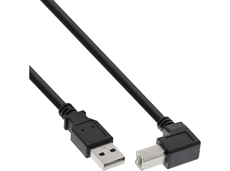 INLINE InLine® USB Kabel, A USB unten 3m B 2.0 Kabel an abgewinkelt, schwarz