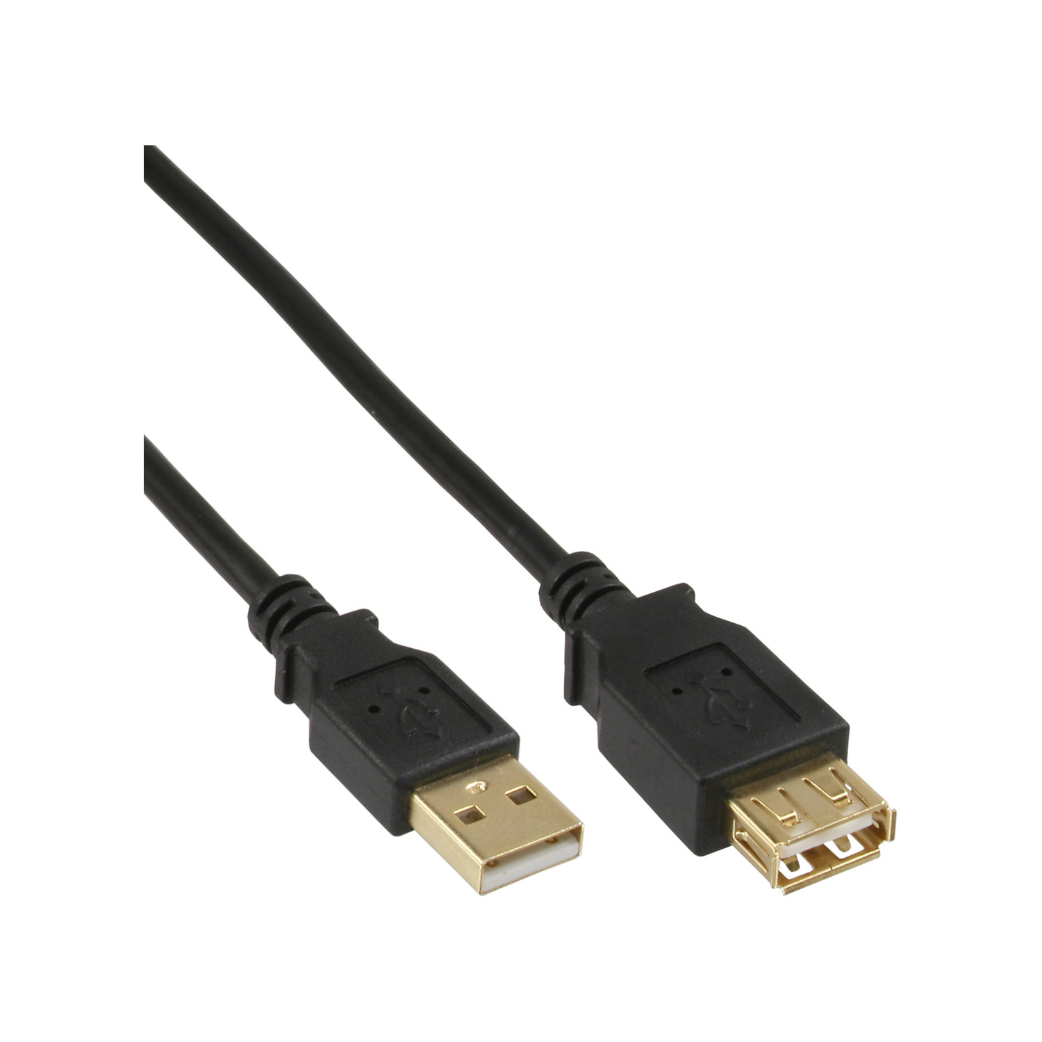 Stecker Buchse, InLine® schwarz, USB USB USB-A INLINE Verlängerung, 2.0 gold, /