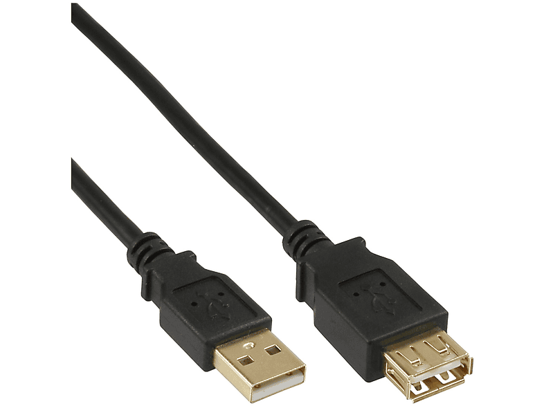 INLINE InLine® USB 2.0 Verlängerung, USB-A Stecker / Buchse, schwarz, gold, USB