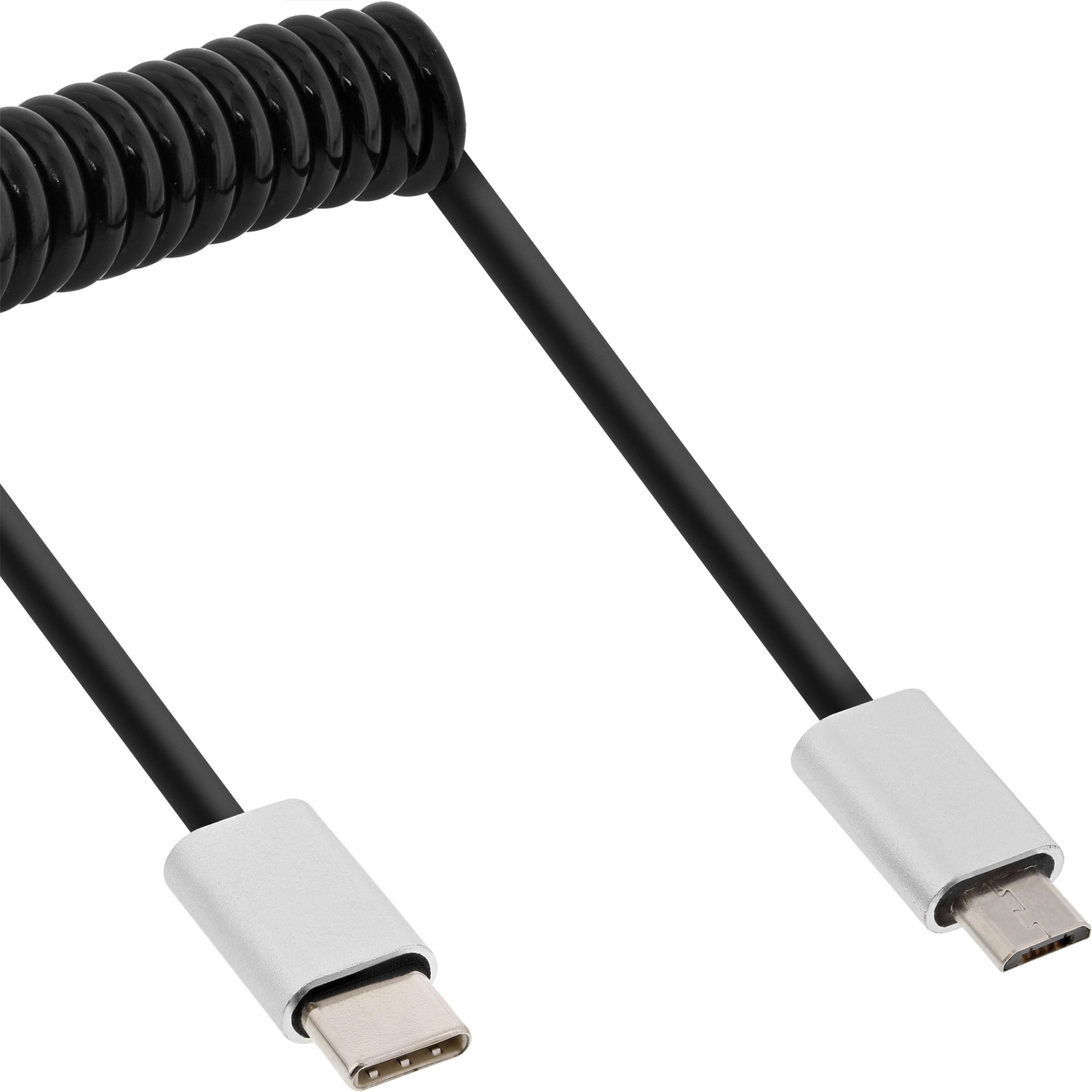 INLINE InLine® an 2m USB Stecker, USB Stecker USB-C Spiralkabel, USB 2.0 Micro-B