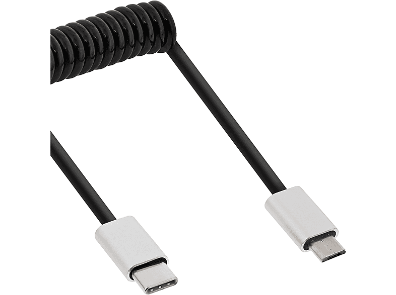 Stecker, USB 2.0 Spiralkabel, Stecker an 0,5m USB INLINE Micro-B USB-C InLine®