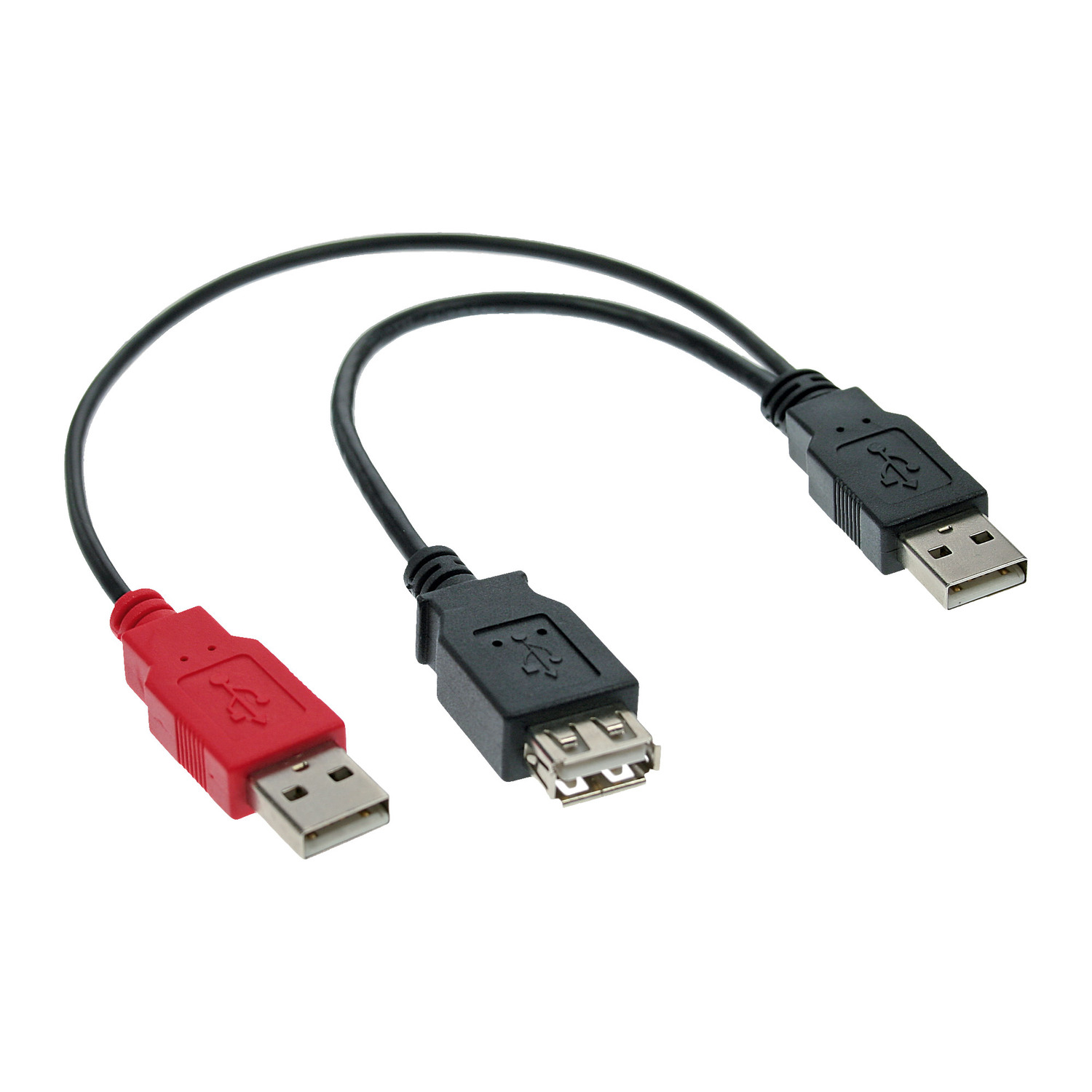 Buchse USB A Y-Anschlusskabel, 2.0 USB INLINE 0,2m USB an Stecker 2x A, InLine®