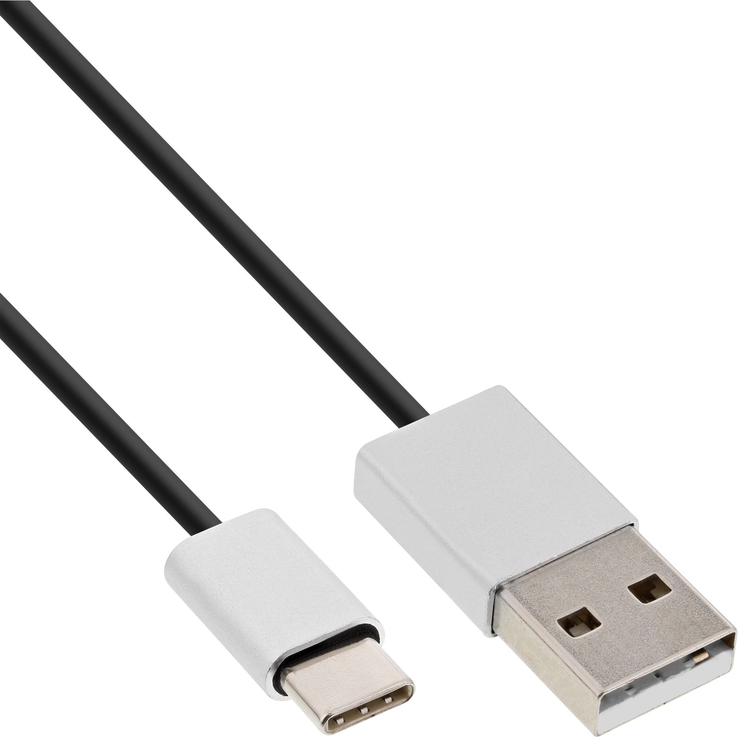Stecker, USB InLine® Kabel, schwarz/Alu, 2.0 A Stecker 1m USB-C INLINE an USB