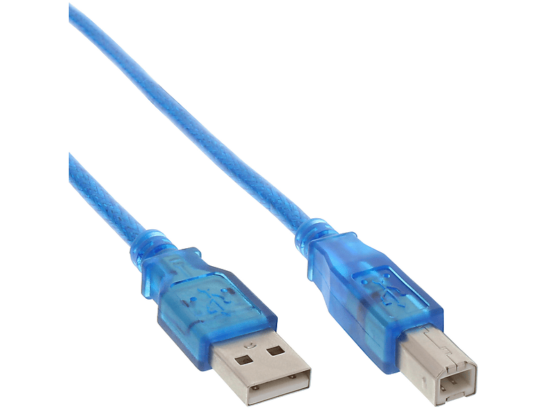 InLine USB 2.0 Kabel – Typ A Auf B, Blau-transparent, 3 Meter | Kompatibel Mit Druckern, Scannern & Externen Festplatten
