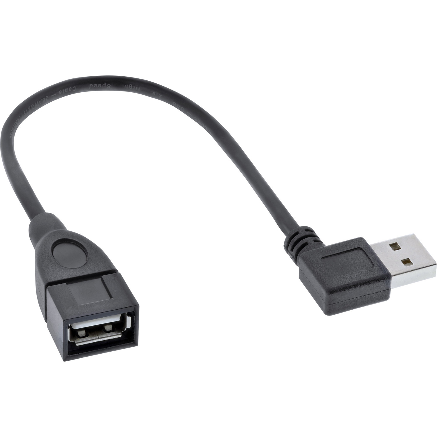 USB INLINE Verlängerung 0,2m USB gewinkelt, USB-A 2.0 InLine® / Smart Stecker