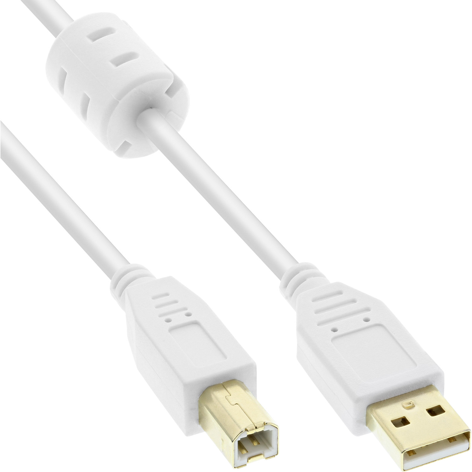 B, USB gold, / an USB weiß 3m Kabel, Ferritkern, InLine® 2.0 A INLINE mit Kabel