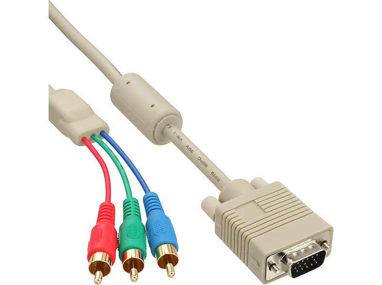 INLINE InLine® VGA RGB Kabel, VGA Stecker an 3x Cinch Stecker, 2m Kabel SVGA SVGA / VGA, beige