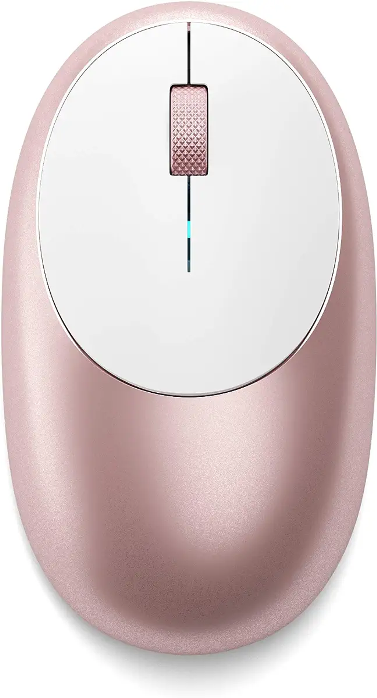 Roségouden muis, bovenaanzicht. Wit middenstuk en scrollwiel.