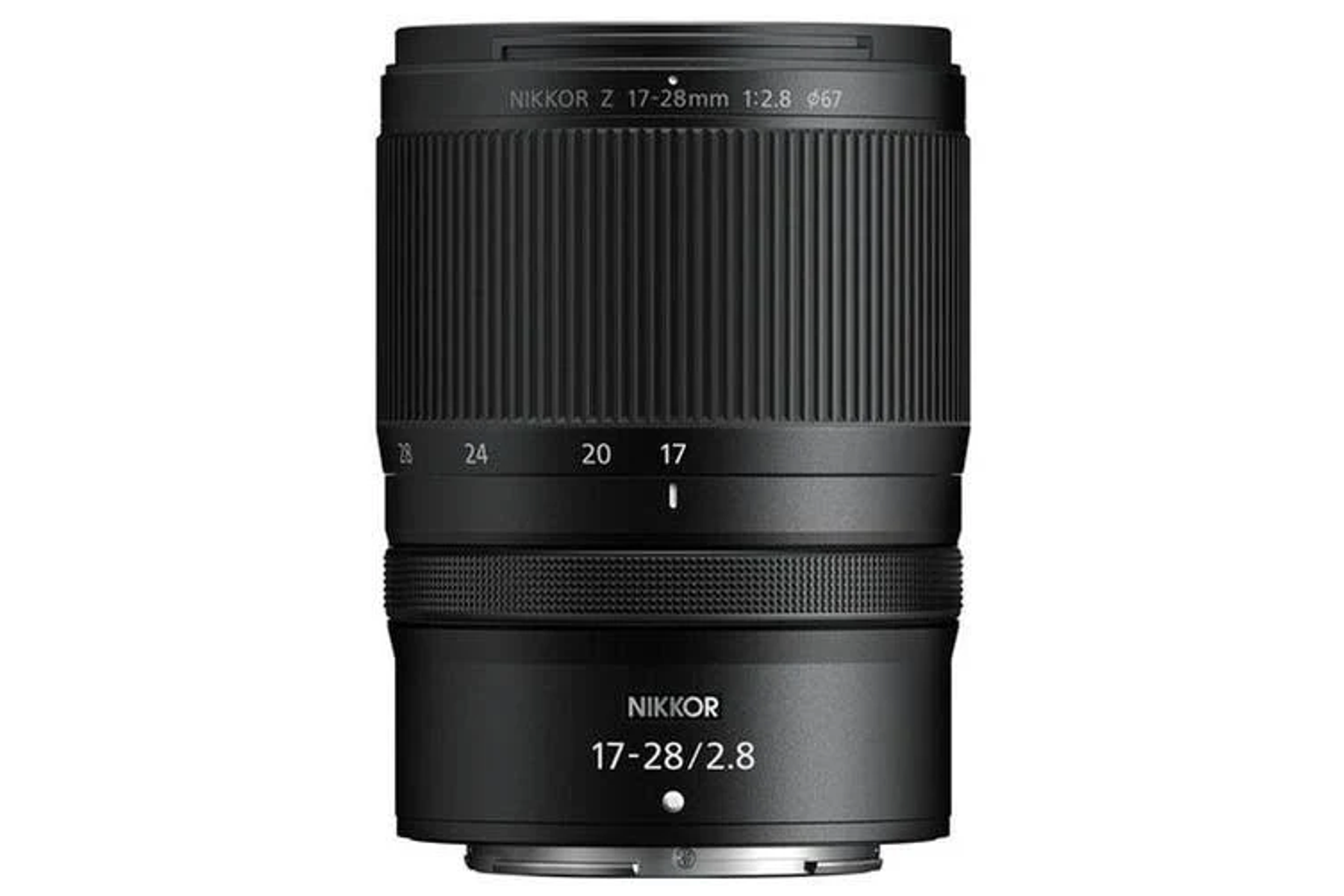 Lente de cámara negra con marcas, marca Nikon. Anillo de lente con números.