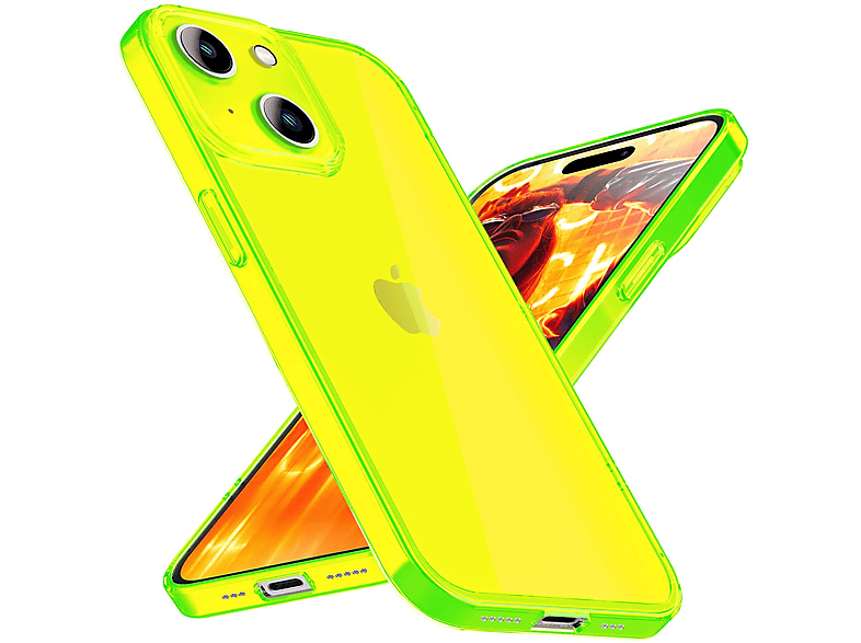 NALIA Klar Transparente Neon Silikon Hülle, Backcover, Apple, iPhone 15 Plus, Gelb