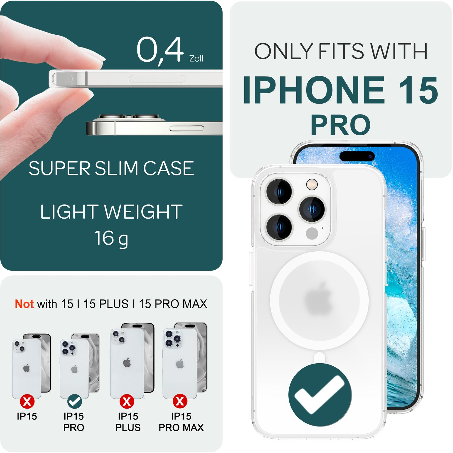15 NALIA Matte Hülle Apple, Harte iPhone MagSafe Funktion, mit Backcover, Klare Pro, Transparent