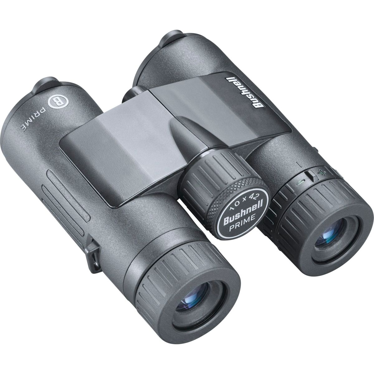 Binocolo grigio Bushnell Prime con rotella di messa a fuoco al centro.