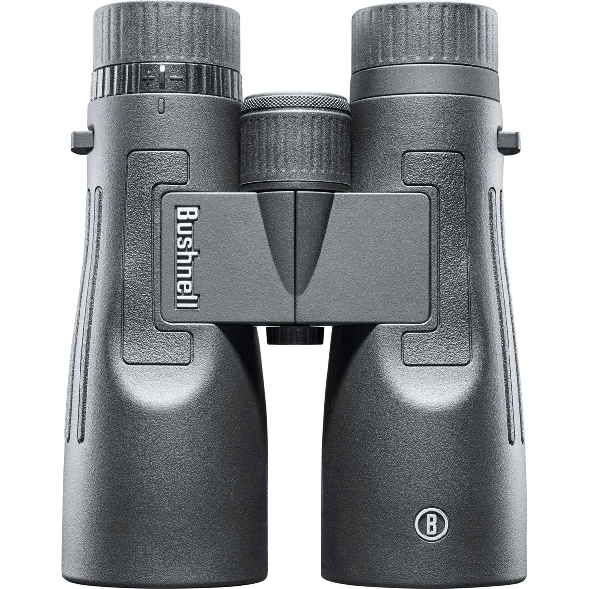 Binocolo Bushnell nero con il nome del marchio in bianco, su sfondo bianco.