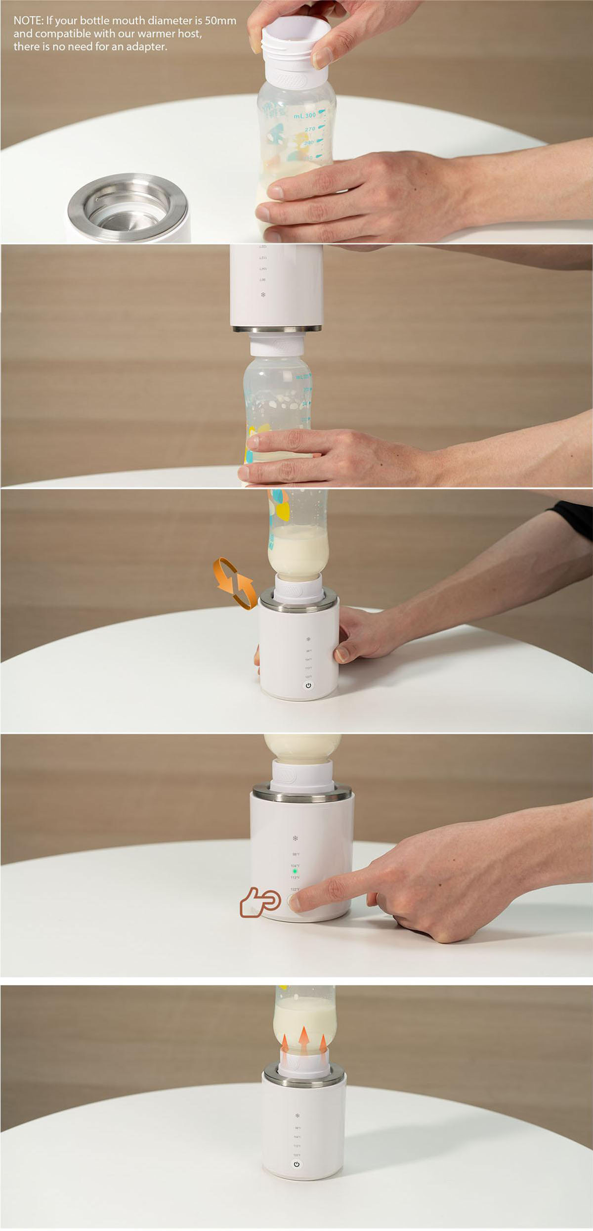 Schritt-für-Schritt-Anleitung zum Zusammenbau eines Babyflaschenwärmers.