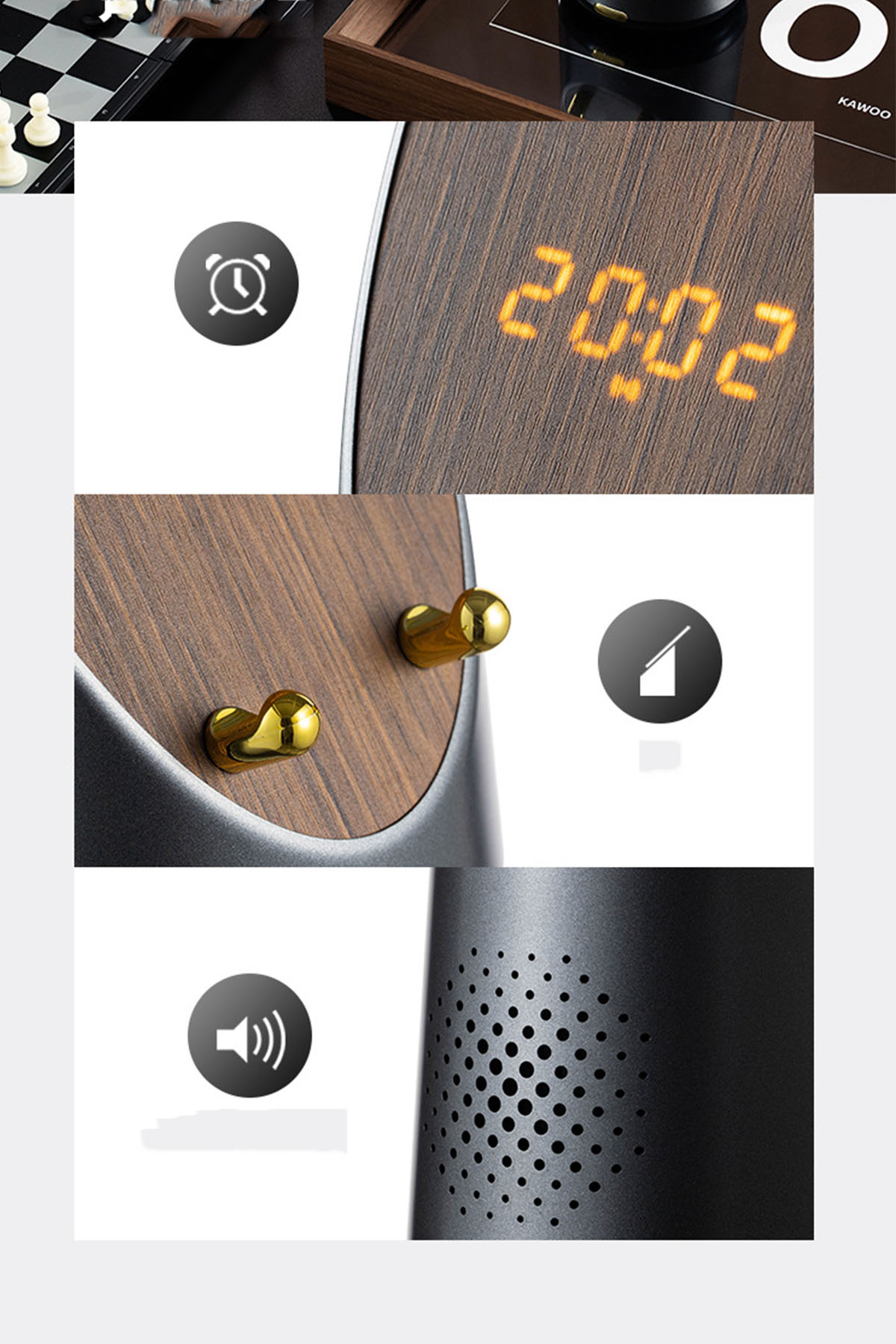 BRIGHTAKE Revolutionary Bluetooth-Lautsprecher, Braun Speaker Wireless 15W Alarm Clock Charging Induction