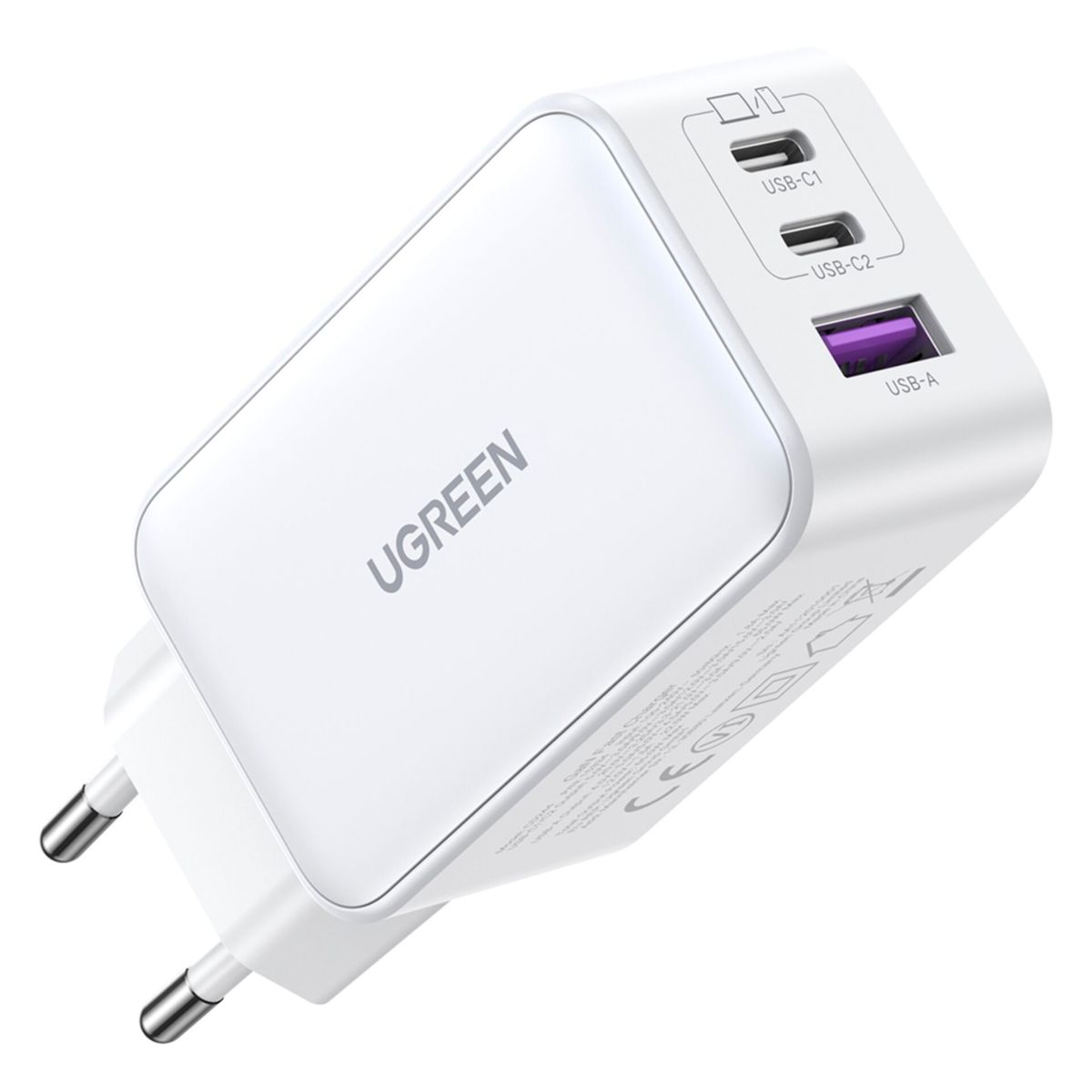 UGREEN USB-A+2*USB-C GaN USB-Ladegerät Charger Fast Universal, 65W White Tech Nexode weiß