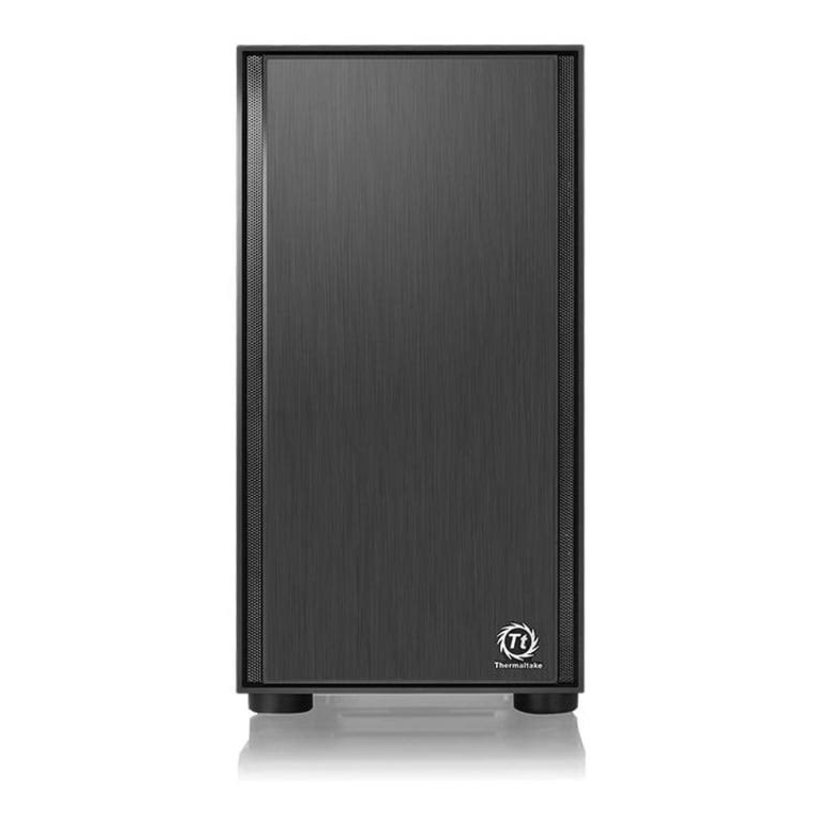 Case per computer nero con design del pannello frontale.