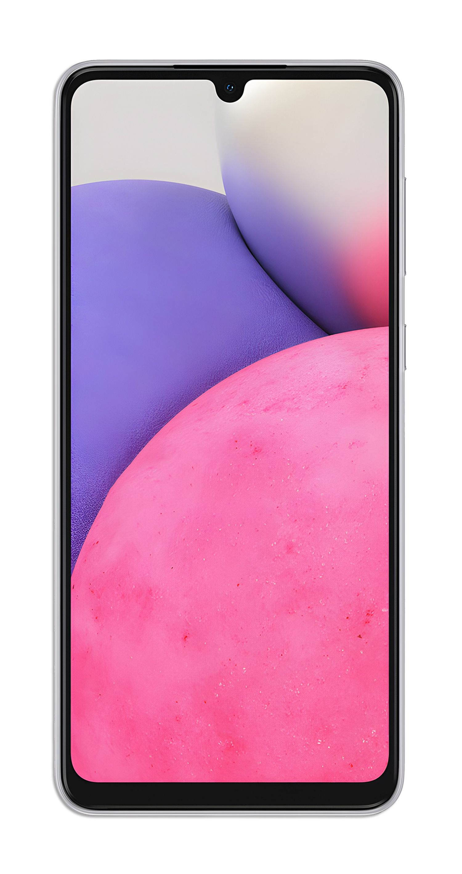 Ein Smartphone mit einem bunten, abstrakten Hintergrund. Das Telefon steht vor einem weißen Hintergrund.