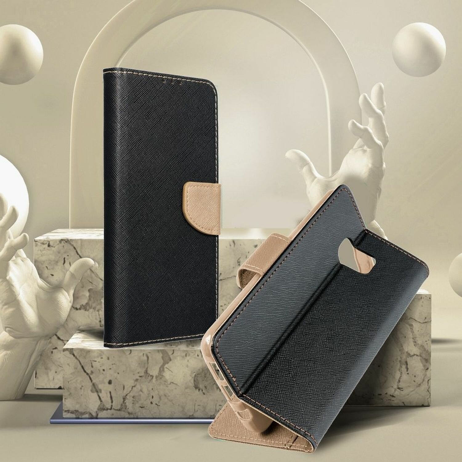 COFI Fancy Redmi 4G, Schwarz-Gold Xiaomi, 12s Bookcover, Buch Tasche, Note