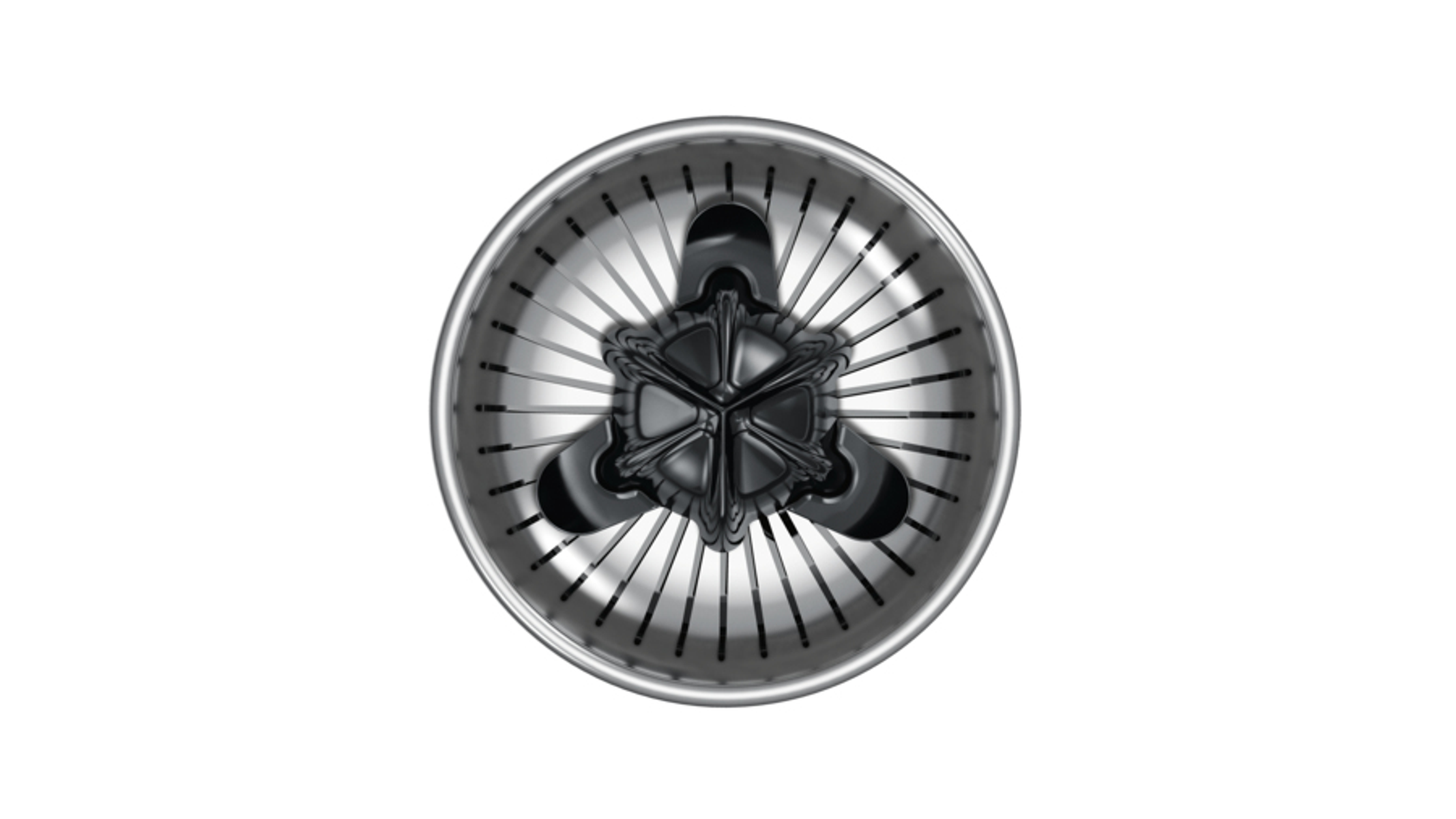 Część wyciskarki ze stali nierdzewnej o okrągłym kształcie i wielu ostrzach wewnętrznych.